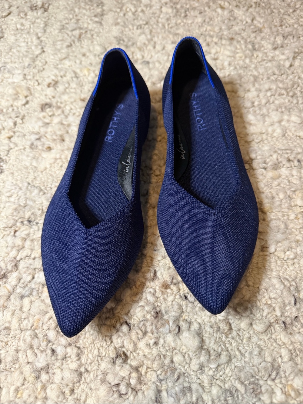 Rothy's Pointed Knit Flats in Navy Blue
